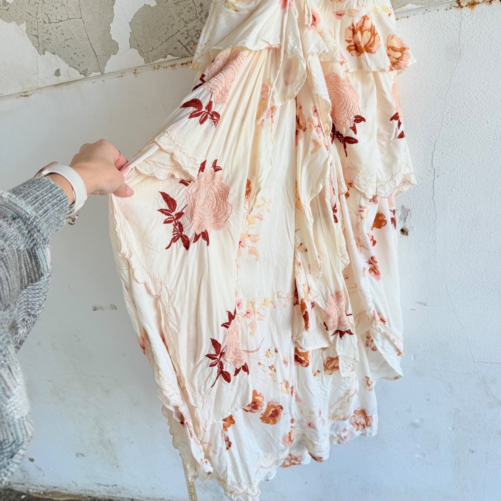 Free People Midi Dress Embroidered Floral Boho Handkerchief Hem Sundress Small - Picture 10 of 14